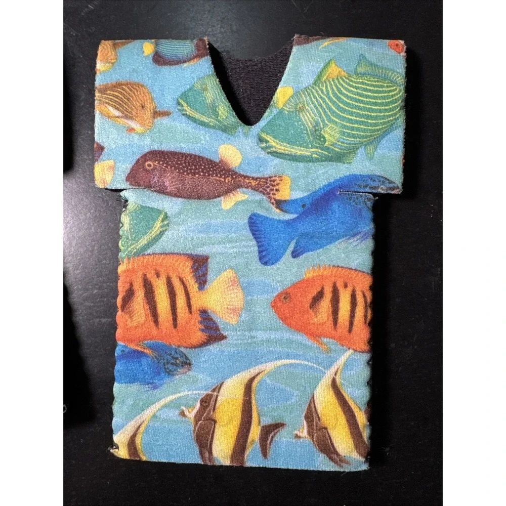 Lot of 3 New Tropical Neoprene Can Koozies Hawaiian Palm Tree Fish Floral